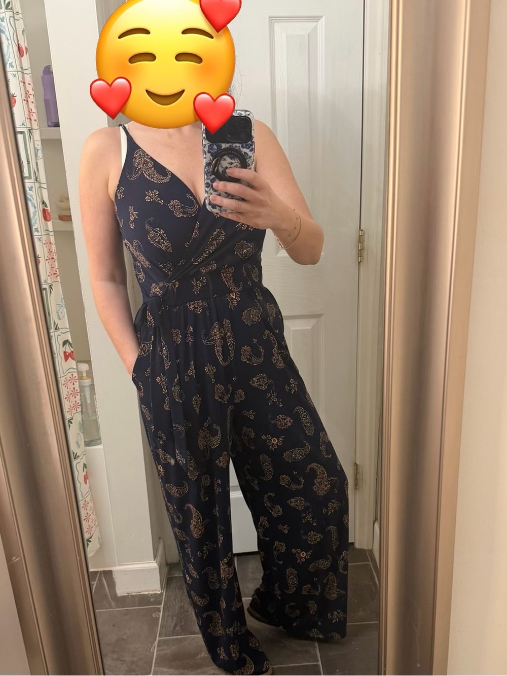 Kaileigh Navy Paisley Wrap-Front Wide-Leg Jumpsuit